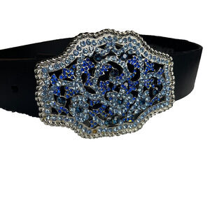 Express Belt Women's Small Y2K Bling Rhinestone Buckle Blue Cheugy McBling